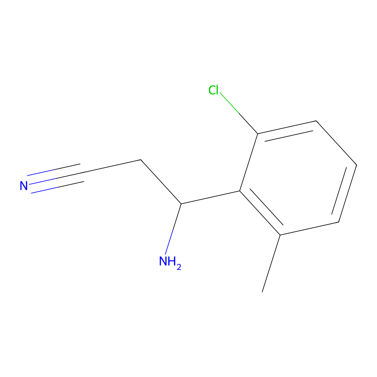 (3R)-3-Amino-3-(6-chloro-2-methylphenyl)propanenitrile molecular structure, CAS 1213091-25-8