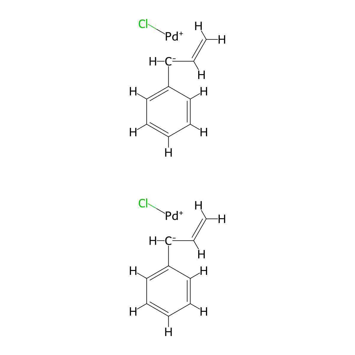 bis(chloropalladium(1+));bis(prop-2-enylbenzene) molecular structure, CAS 12131-44-1