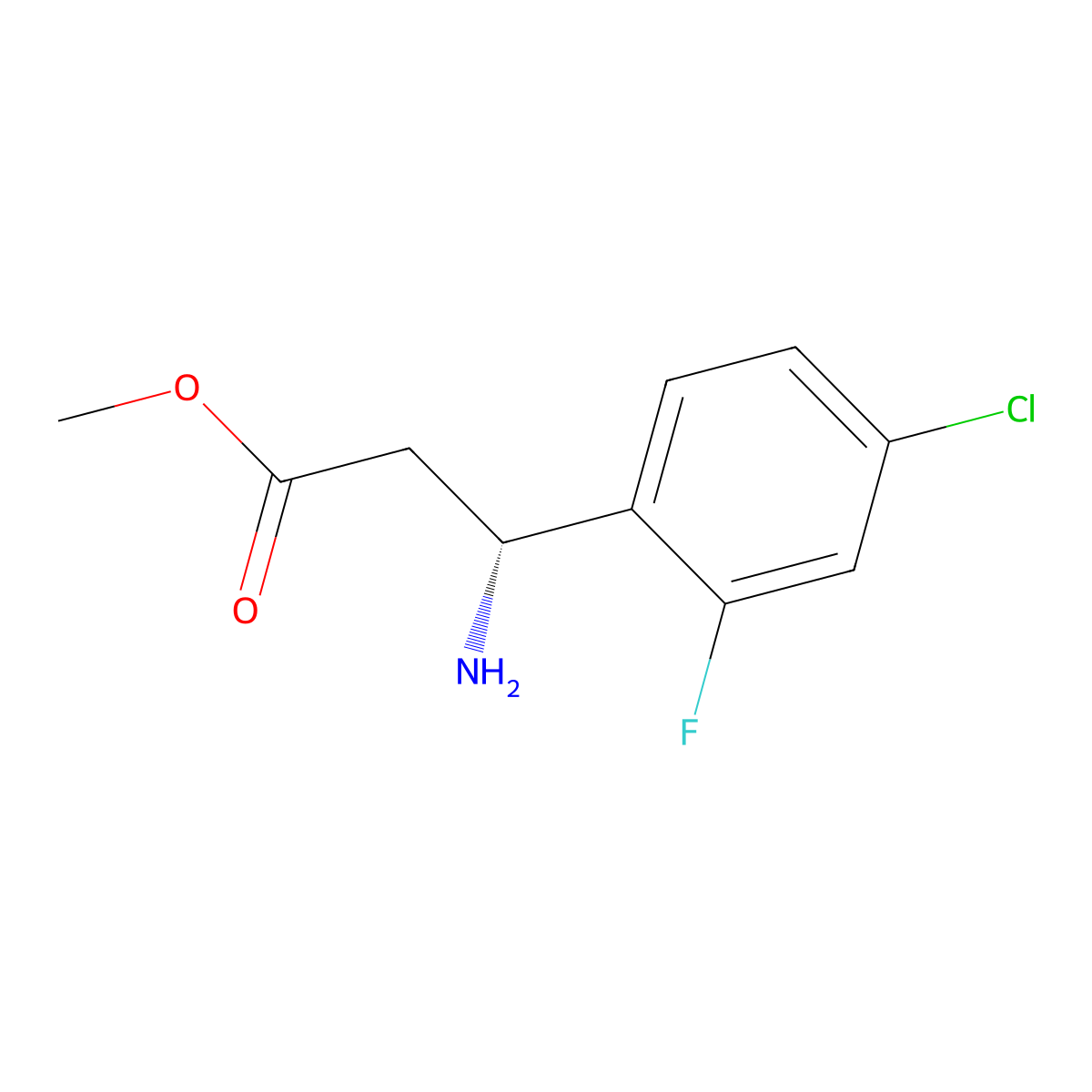Methyl (R)-3-amino-3-(4-chloro-2-fluorophenyl)propanoate molecular structure, CAS 1213132-65-0