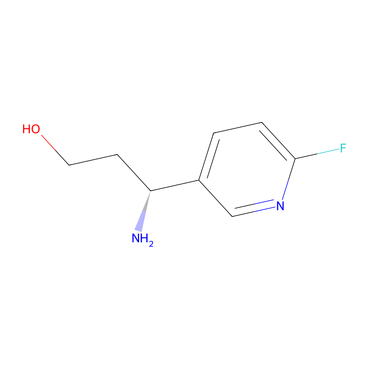 (3R)-3-amino-3-(6-fluoropyridin-3-yl)propan-1-ol molecular structure, CAS 1213161-34-2