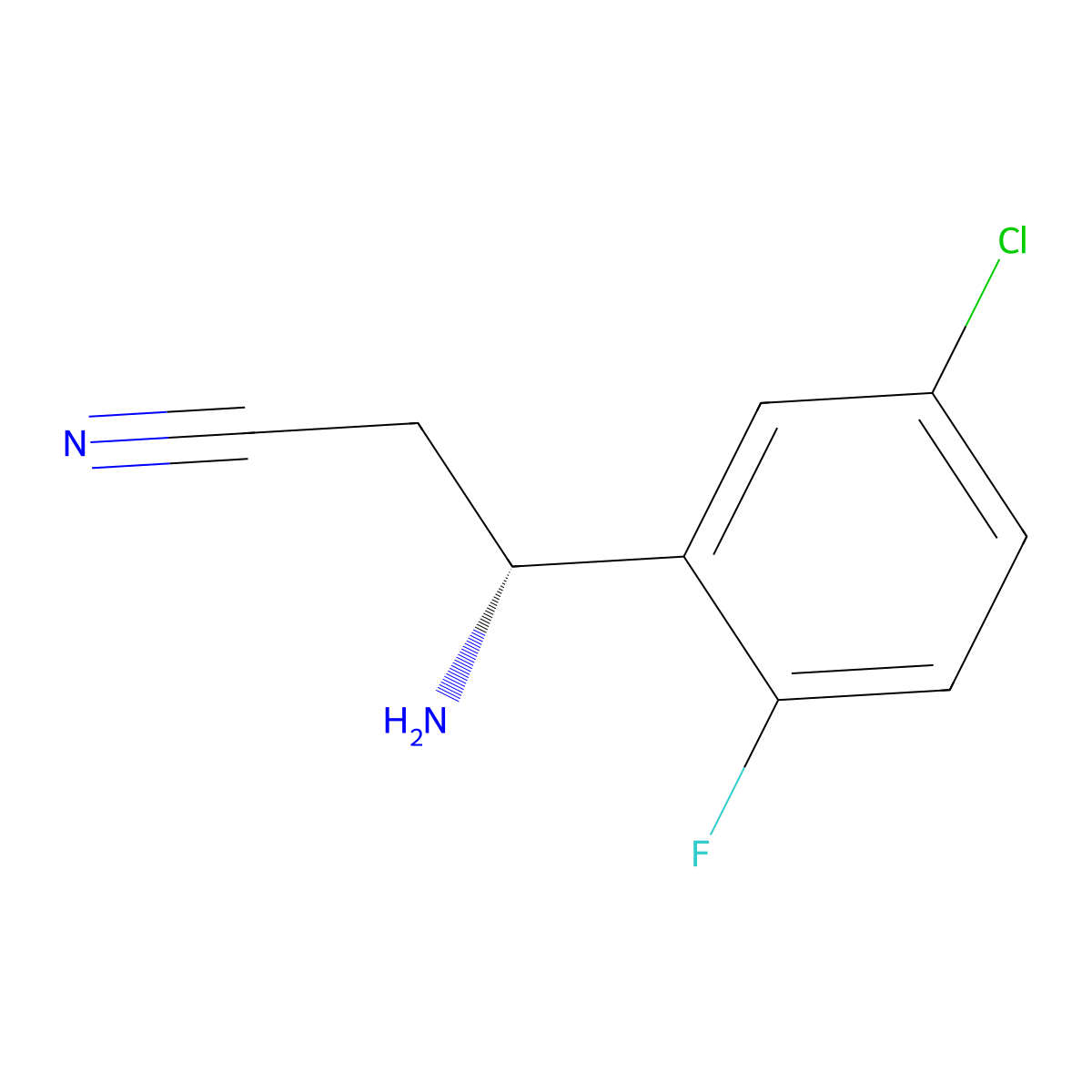 (3R)-3-Amino-3-(5-chloro-2-fluorophenyl)propanenitrile molecular structure, CAS 1213169-26-6
