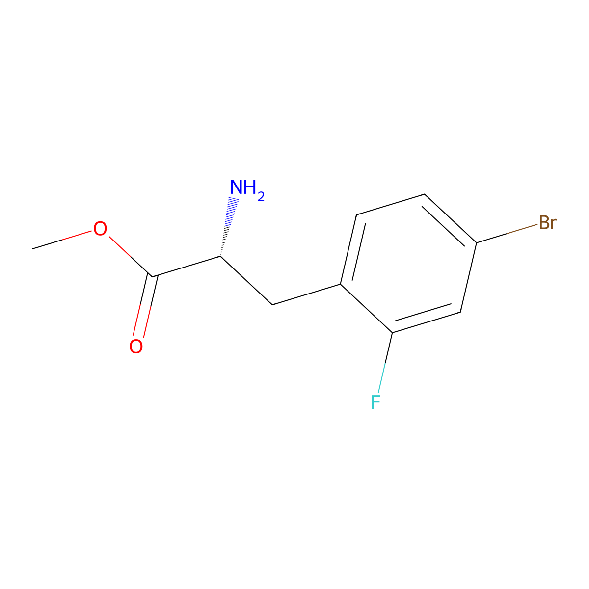 methyl (2R)-2-amino-3-(4-bromo-2-fluorophenyl)propanoate molecular structure, CAS 1213180-96-1