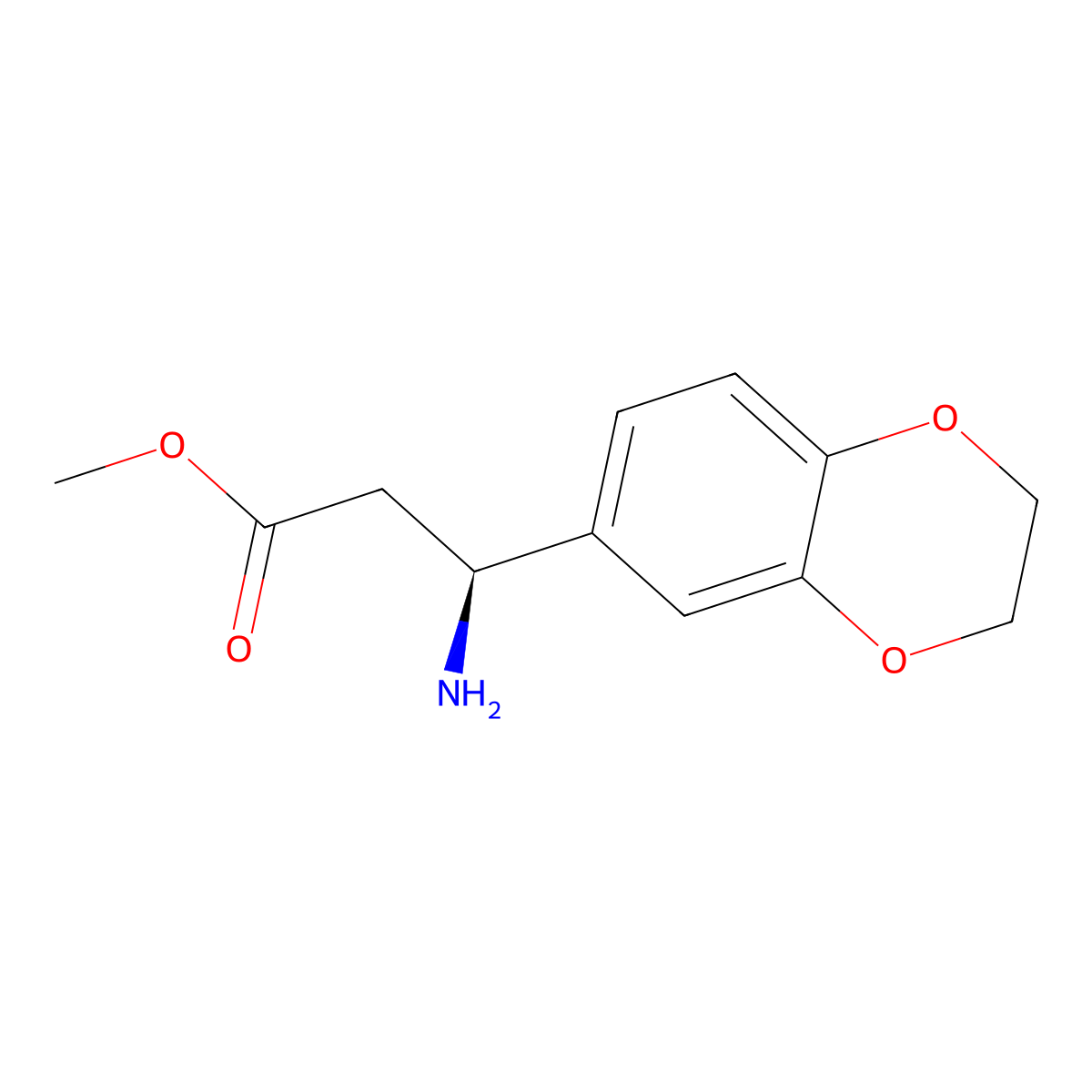 methyl (3S)-3-amino-3-(2,3-dihydro-1,4-benzodioxin-6-yl)propanoate molecular structure, CAS 1213184-65-6