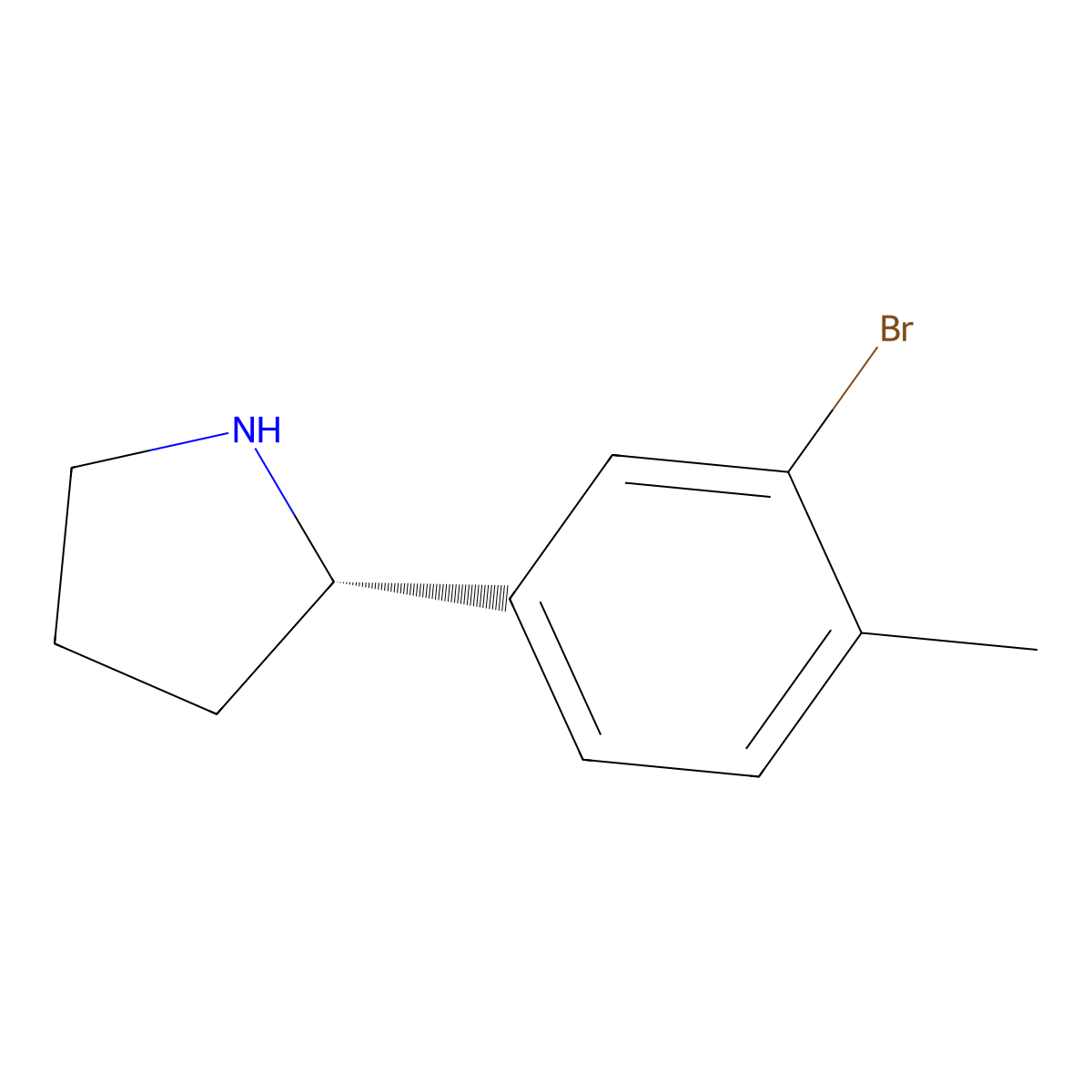 (S)-2-(3-Bromo-4-methylphenyl)pyrrolidine molecular structure, CAS 1213210-16-2