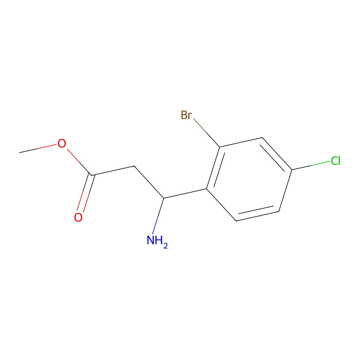 methyl (3S)-3-amino-3-(2-bromo-4-chlorophenyl)propanoate molecular structure, CAS 1213219-80-7