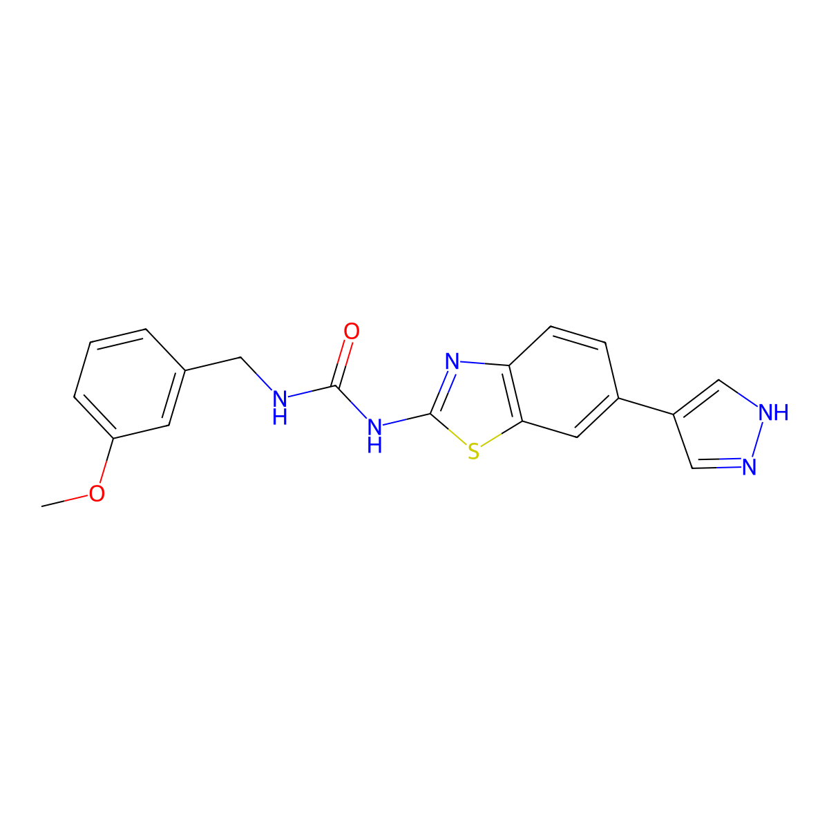 1-[(3-methoxyphenyl)methyl]-3-[6-(1H-pyrazol-4-yl)-1,3-benzothiazol-2-yl]urea molecular structure, CAS 1213261-01-8