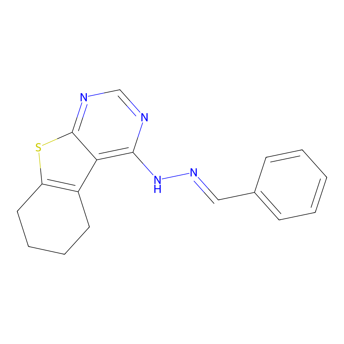 Benzaldehyde N-(5,6,7,8-tetrahydro[1]benzothieno[2,3-d]pyrimidin-4-yl)hydrazone molecular structure, CAS 1213267-94-7