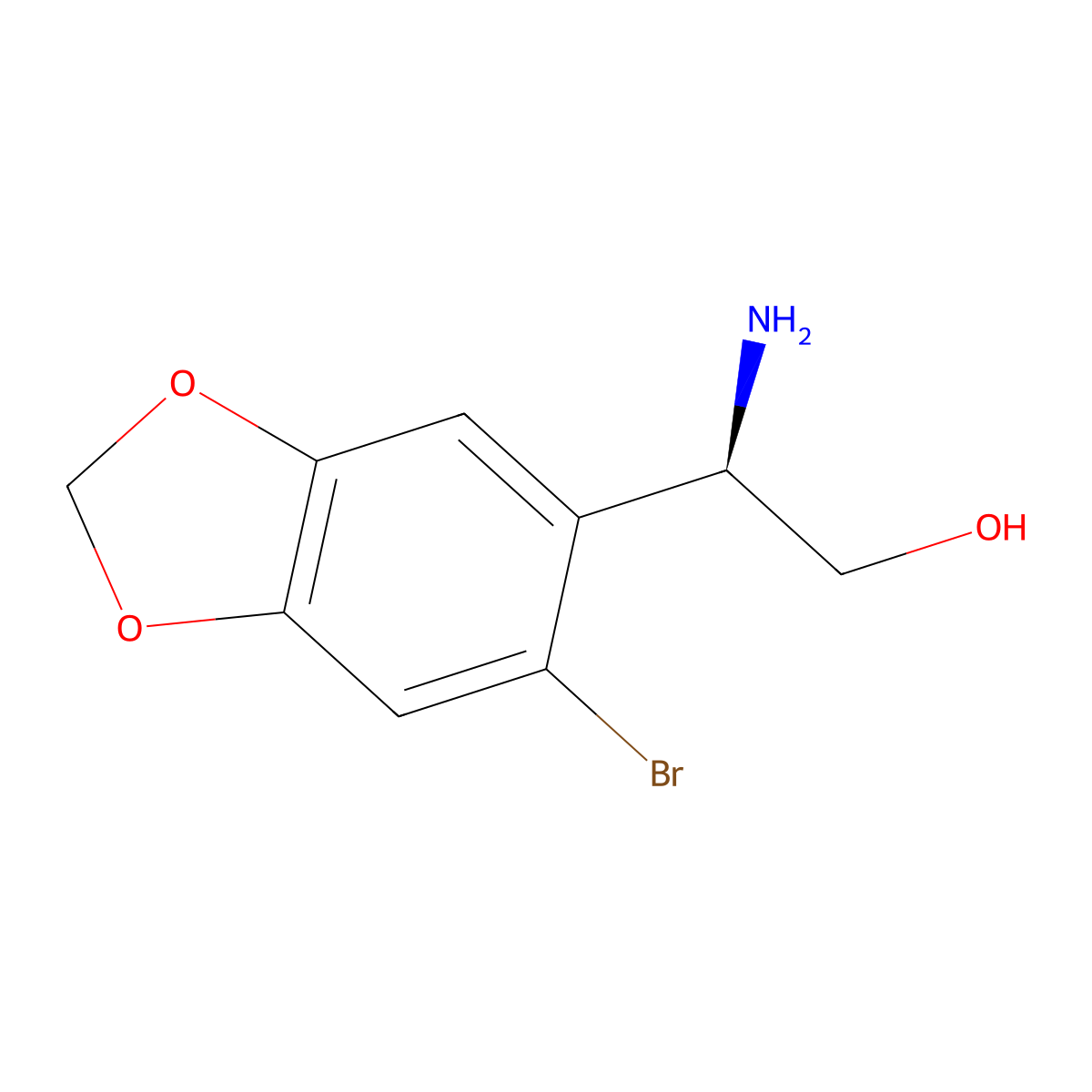 (2R)-2-amino-2-(6-bromo-1,3-dioxaindan-5-yl)ethan-1-ol molecular structure, CAS 1213307-15-3