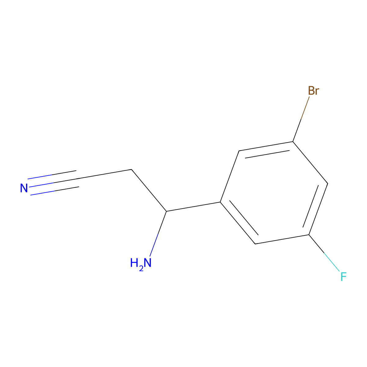 (3R)-3-Amino-3-(3-bromo-5-fluorophenyl)propanenitrile molecular structure, CAS 1213337-73-5