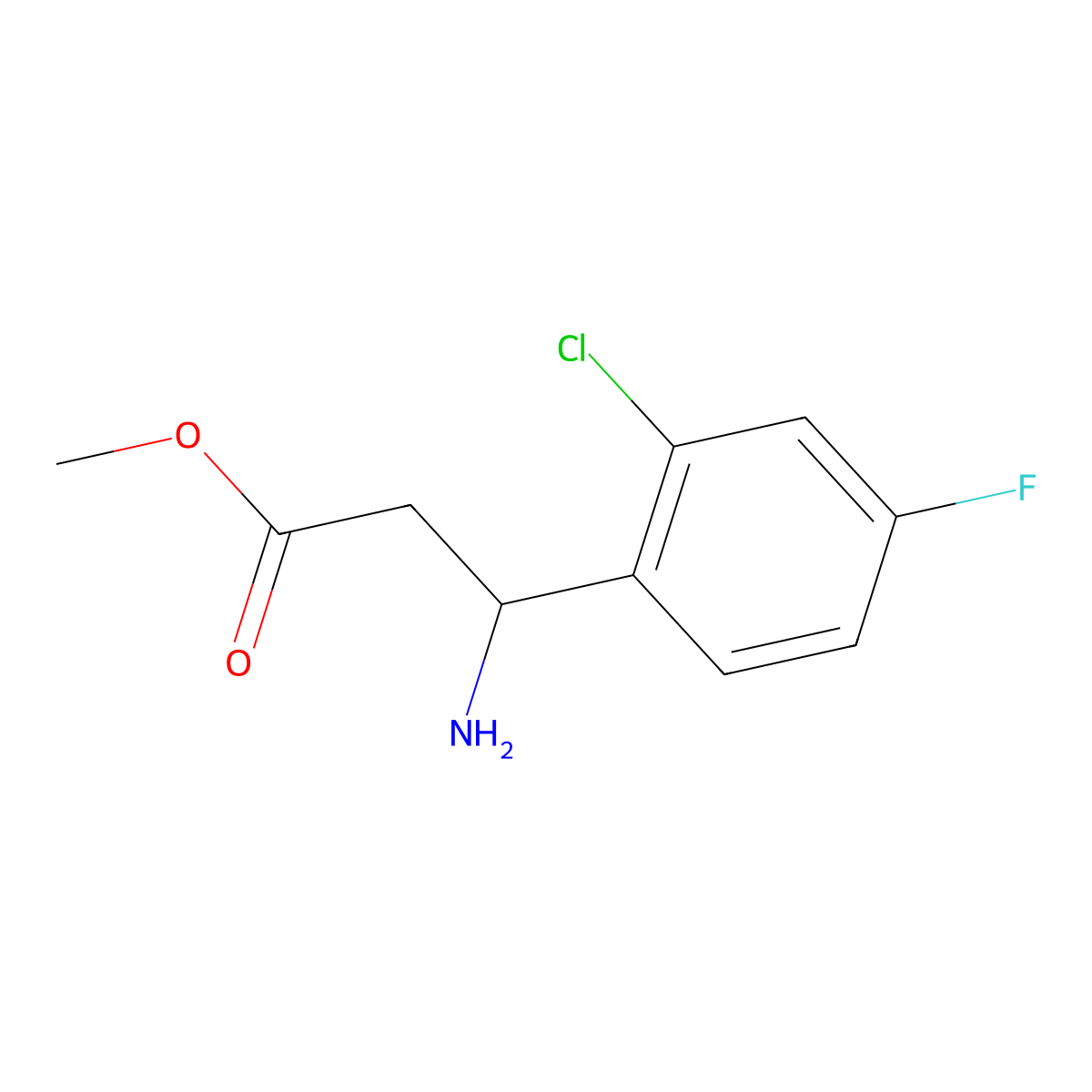 methyl (3S)-3-amino-3-(2-chloro-4-fluorophenyl)propanoate molecular structure, CAS 1213339-28-6