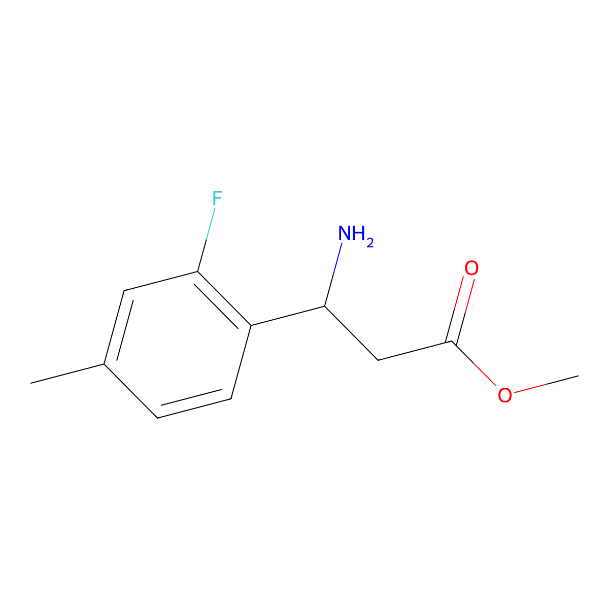 methyl (3S)-3-amino-3-(2-fluoro-4-methylphenyl)propanoate molecular structure, CAS 1213359-01-3
