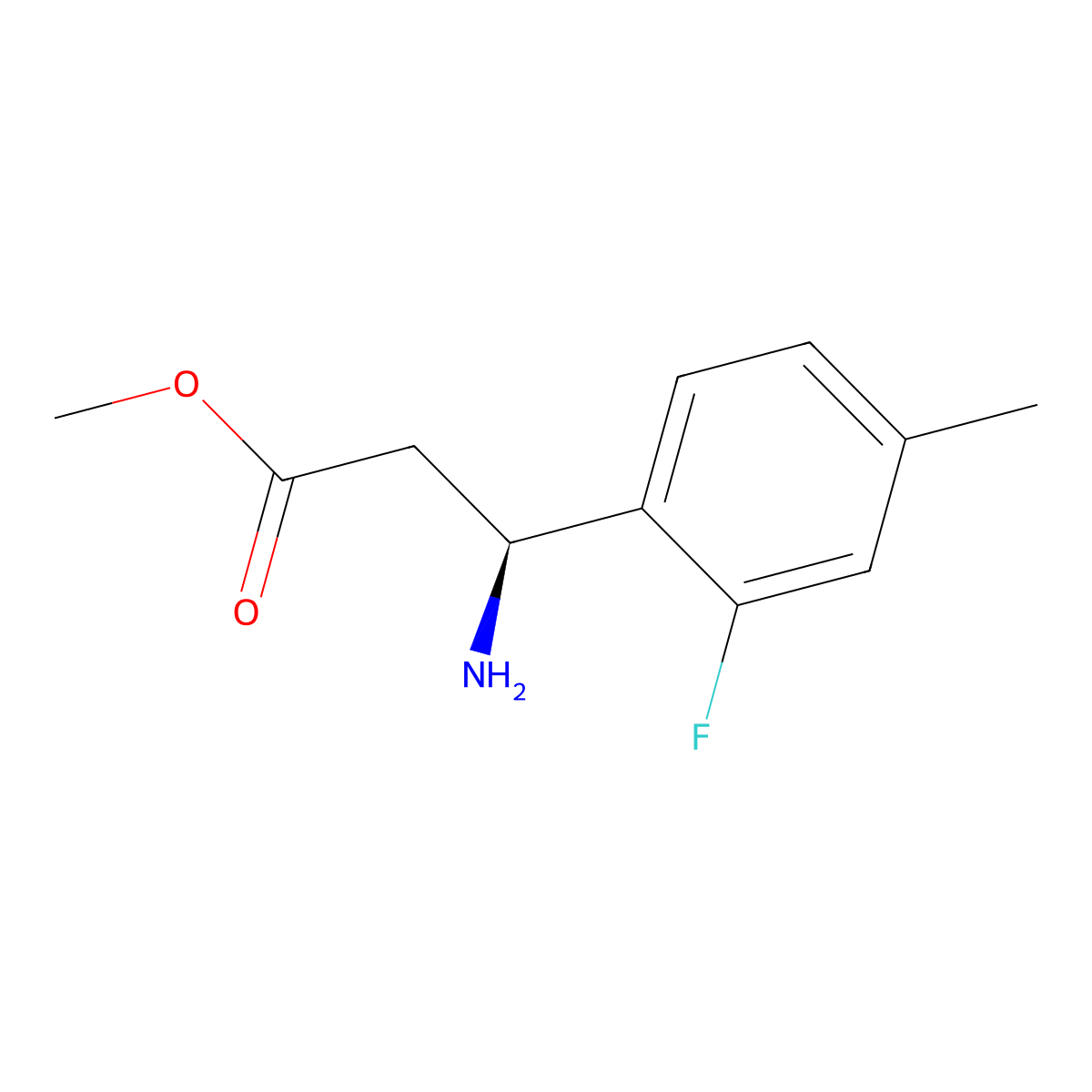 methyl (3S)-3-amino-3-(2-fluoro-4-methylphenyl)propanoate molecular structure, CAS 1213359-01-3