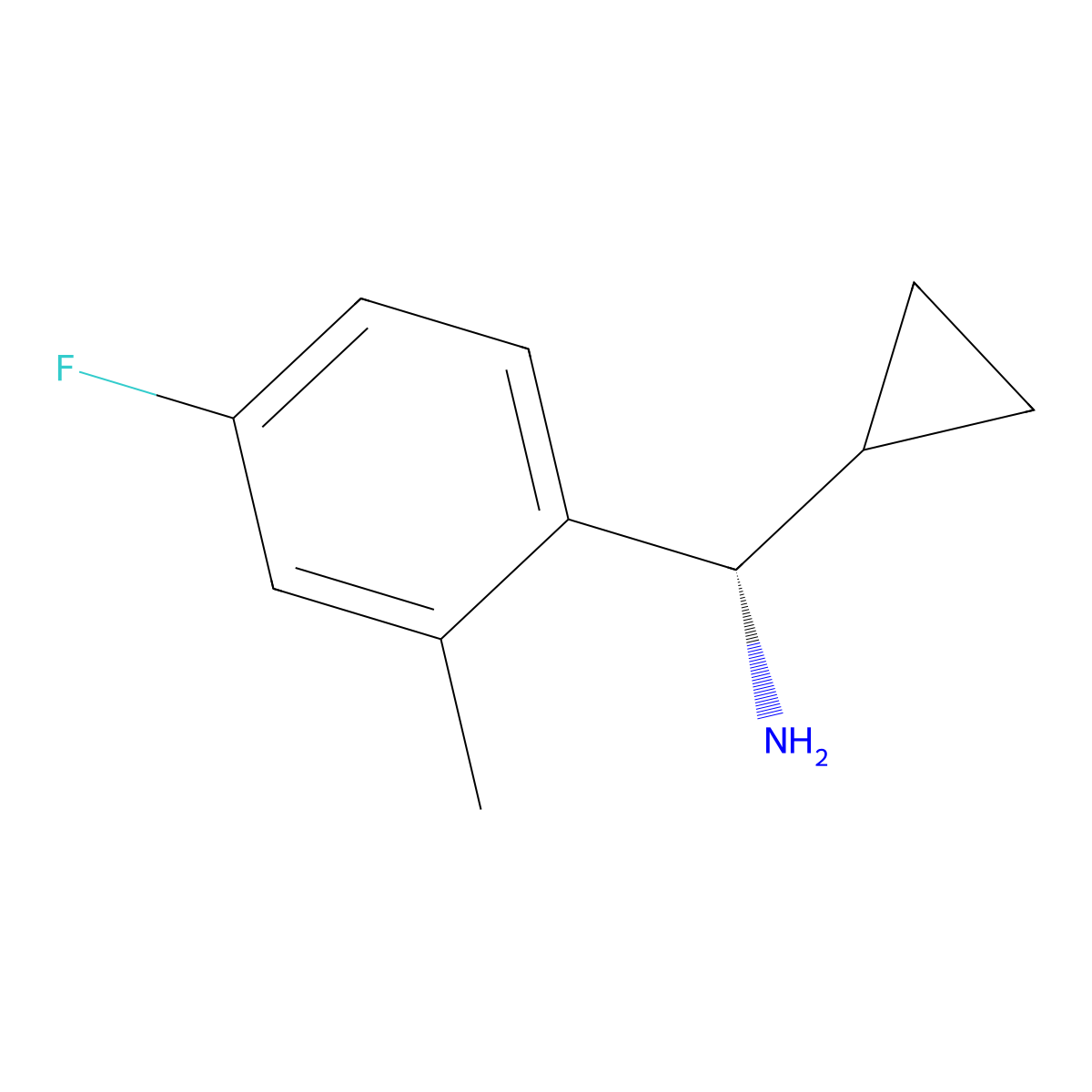 (S)-cyclopropyl(4-fluoro-2-methylphenyl)methanamine molecular structure, CAS 1213359-24-0