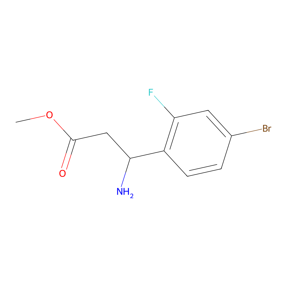 Methyl (R)-3-amino-3-(4-bromo-2-fluorophenyl)propanoate molecular structure, CAS 1213361-44-4