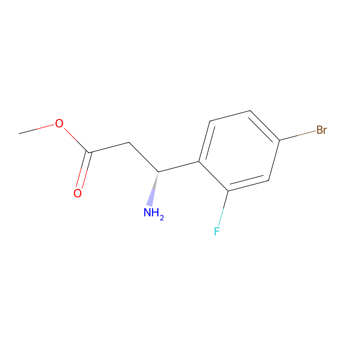 Methyl (R)-3-amino-3-(4-bromo-2-fluorophenyl)propanoate molecular structure, CAS 1213361-44-4