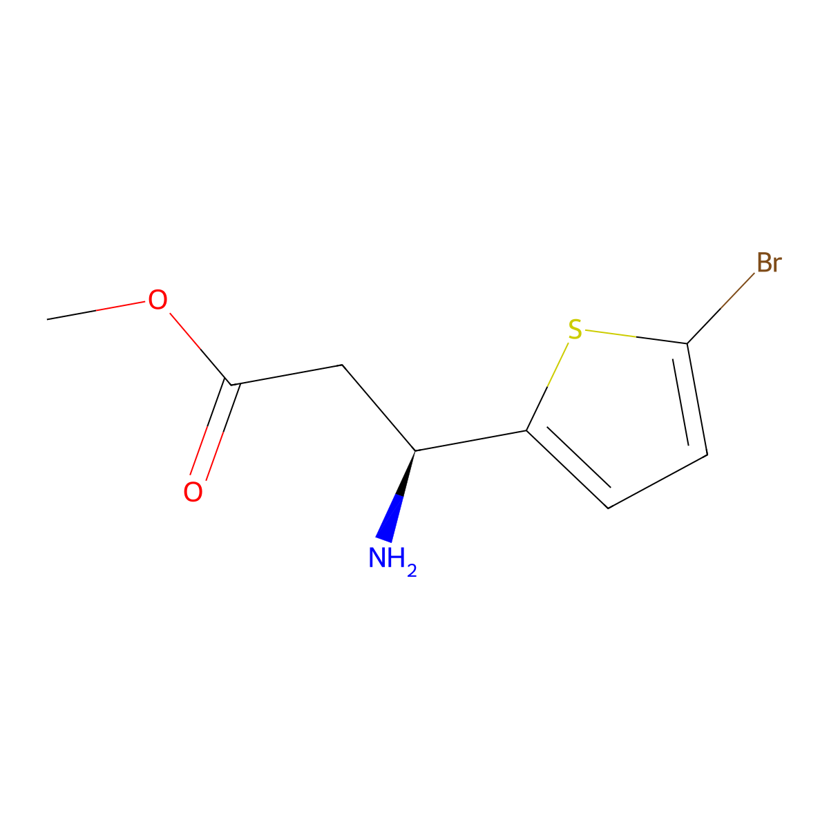 methyl (3S)-3-amino-3-(5-bromothiophen-2-yl)propanoate molecular structure, CAS 1213368-36-5