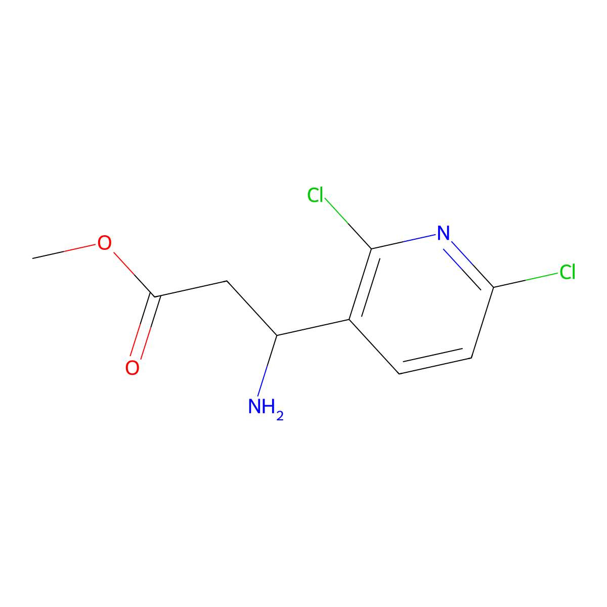 Methyl (3R)-3-amino-3-(2,6-dichloro(3-pyridyl))propanoate molecular structure, CAS 1213369-32-4