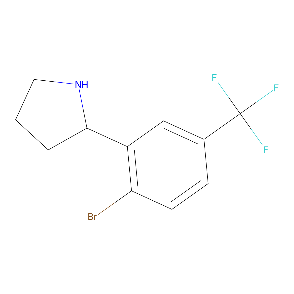 (R)-2-(2-Bromo-5-(trifluoromethyl)phenyl)pyrrolidine molecular structure, CAS 1213376-40-9