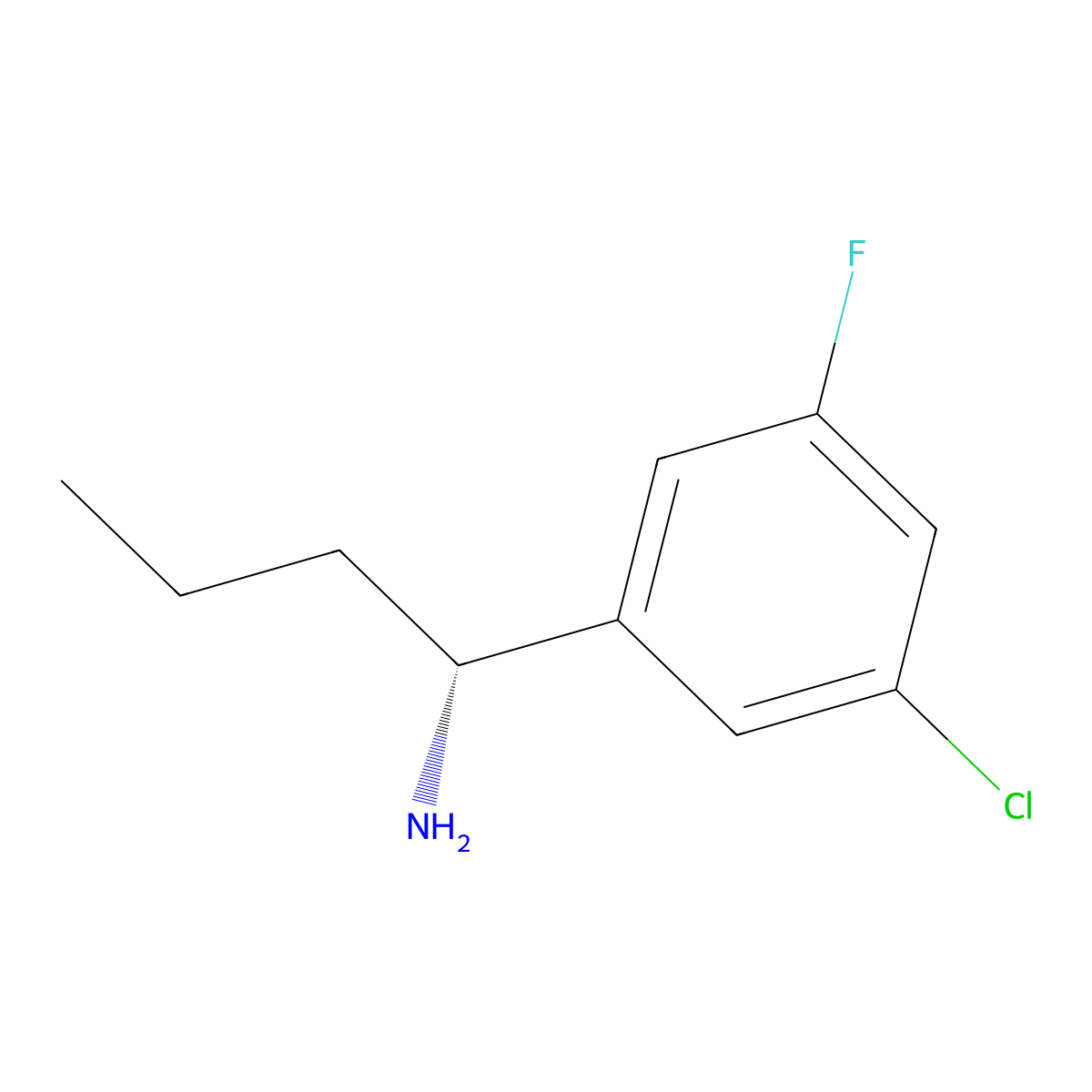 (R)-1-(3-Chloro-5-fluorophenyl)butan-1-amine molecular structure, CAS 1213385-39-7