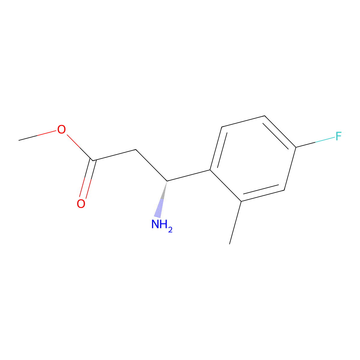 Methyl (R)-3-amino-3-(4-fluoro-2-methylphenyl)propanoate molecular structure, CAS 1213387-58-6