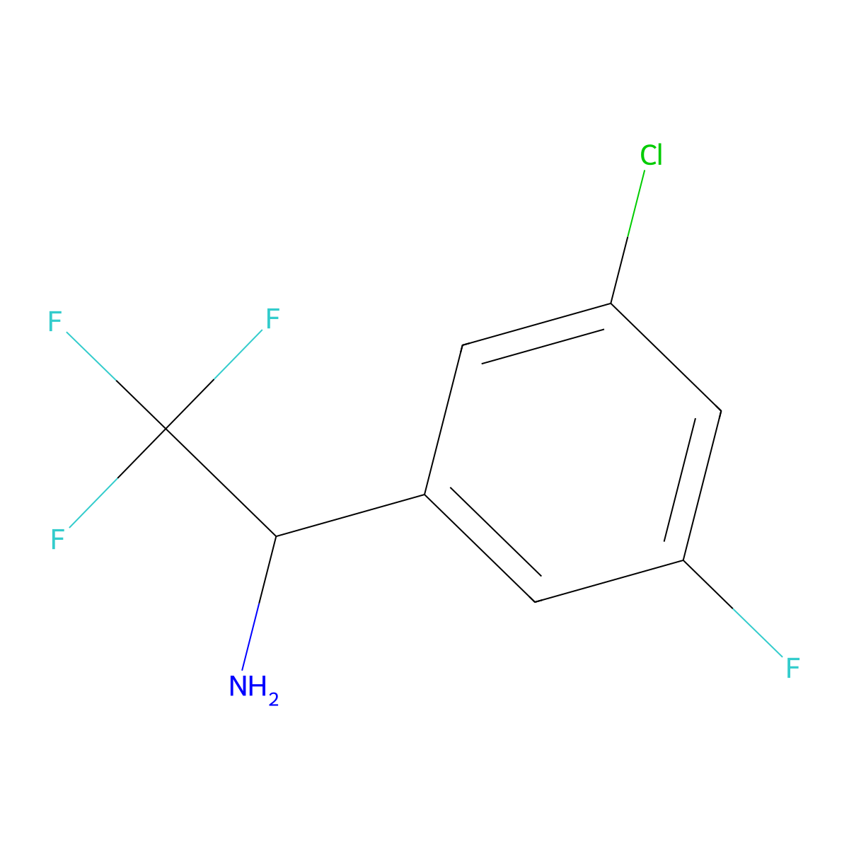 (R)-1-(3-Chloro-5-fluorophenyl)-2,2,2-trifluoroethan-1-amine molecular structure, CAS 1213398-51-6
