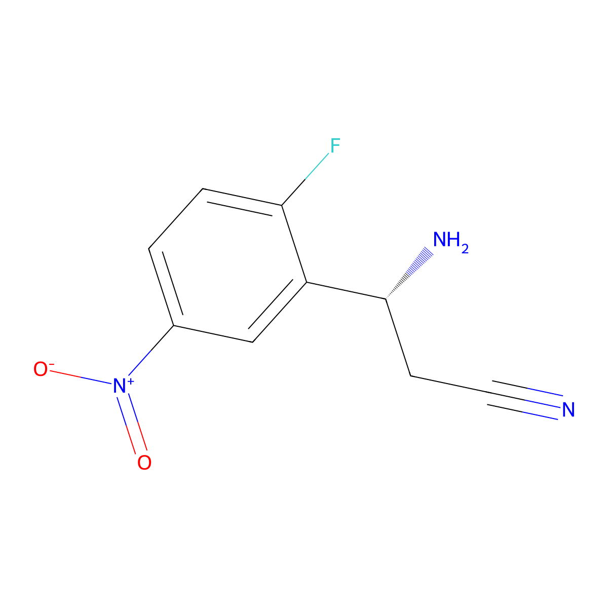 (3R)-3-Amino-3-(2-fluoro-5-nitrophenyl)propanenitrile molecular structure, CAS 1213399-48-4