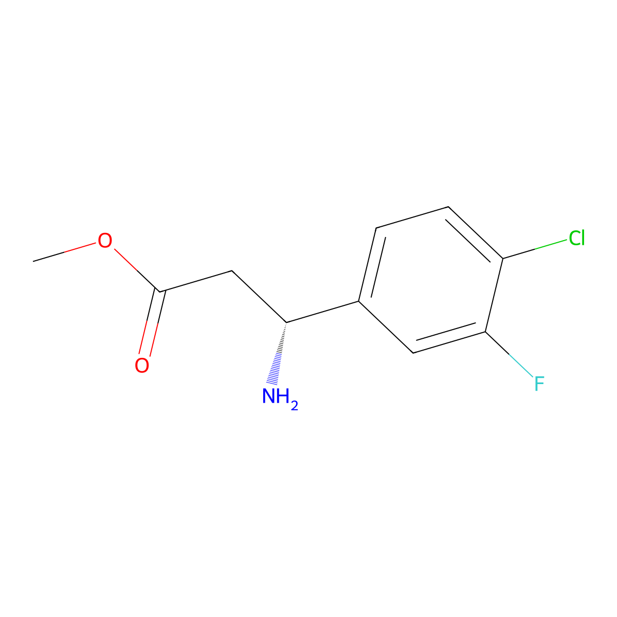 Methyl (R)-3-amino-3-(4-chloro-3-fluorophenyl)propanoate molecular structure, CAS 1213402-97-1