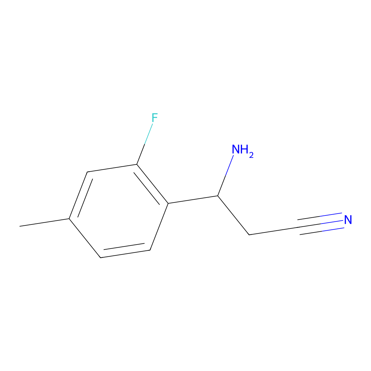 (3R)-3-amino-3-(2-fluoro-4-methylphenyl)propanenitrile molecular structure, CAS 1213428-70-6