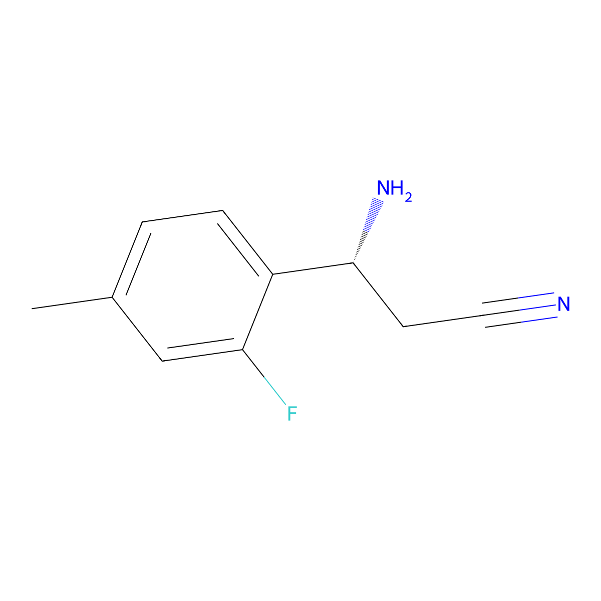 (3R)-3-amino-3-(2-fluoro-4-methylphenyl)propanenitrile molecular structure, CAS 1213428-70-6
