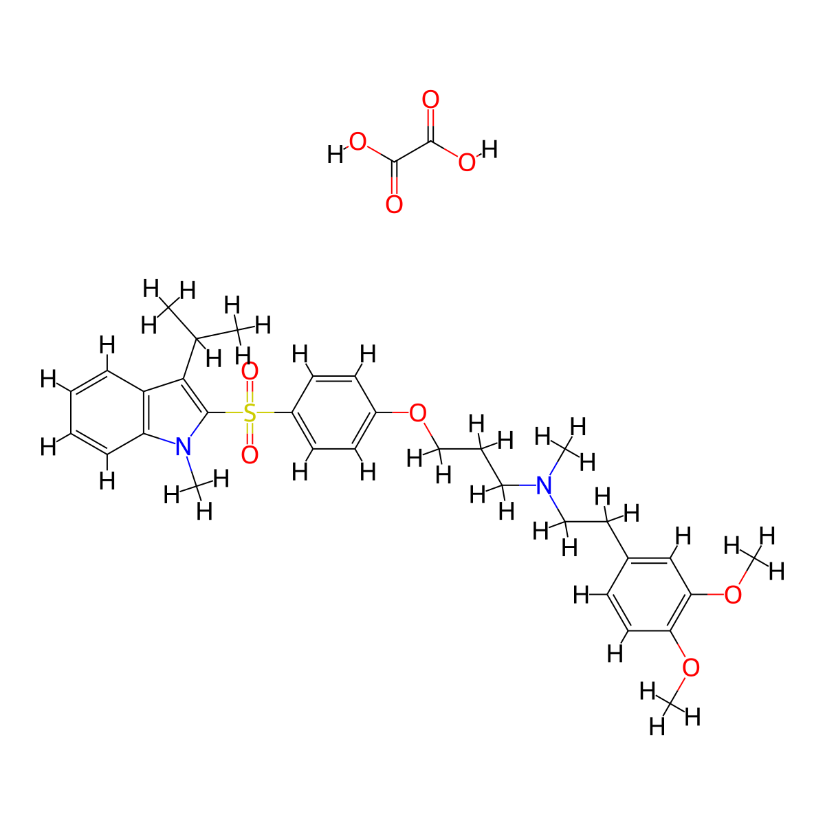 N-(3,4-Dimethoxyphenethyl)-3-(4-((3-isopropyl-1-methyl-1H-indol-2-yl)sulfonyl)phenoxy)-N-methylpropan-1-amine oxalate molecular structure, CAS 121346-32-5