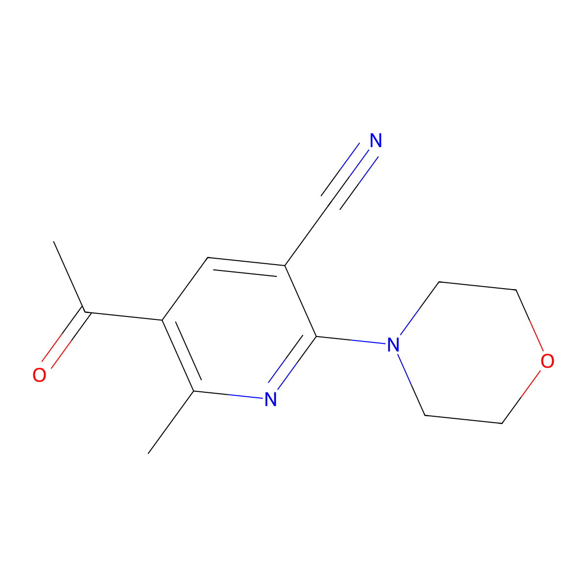 5-Acetyl-6-methyl-2-morpholinonicotinonitrile molecular structure, CAS 121348-09-2