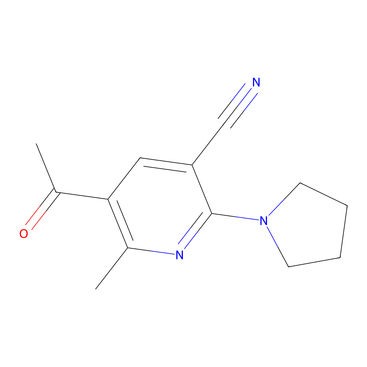 5-Acetyl-6-methyl-2-(1-pyrrolidinyl)nicotinonitrile molecular structure, CAS 121348-12-7