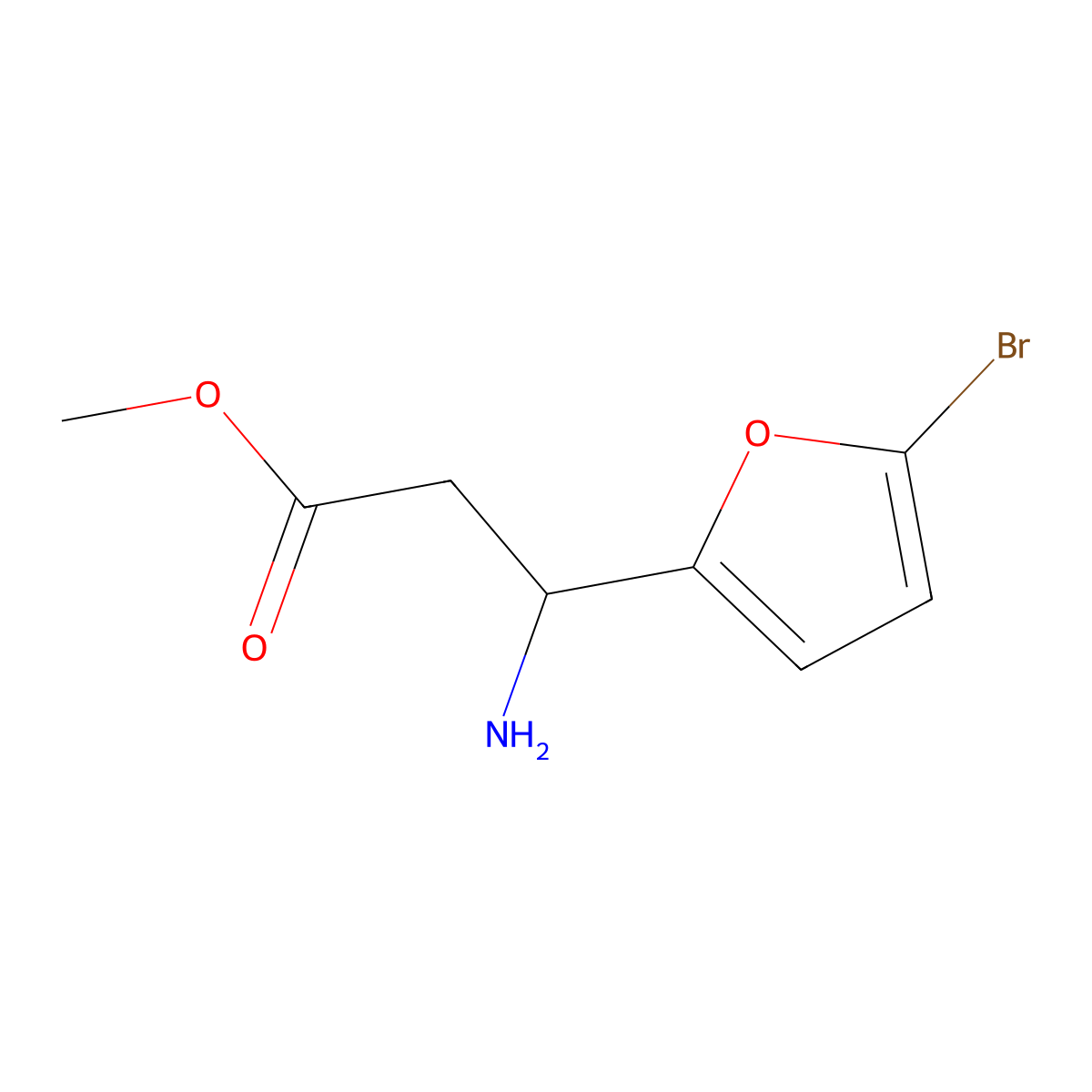 methyl (3R)-3-amino-3-(5-bromofuran-2-yl)propanoate molecular structure, CAS 1213536-73-2