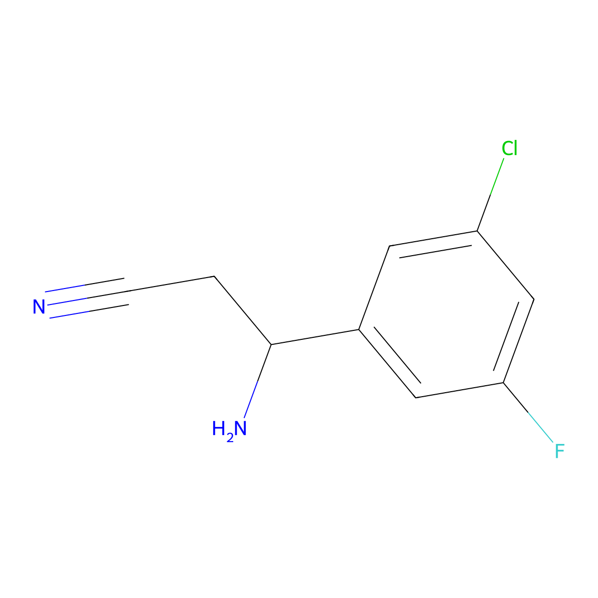 (3S)-3-Amino-3-(5-chloro-3-fluorophenyl)propanenitrile molecular structure, CAS 1213593-19-1