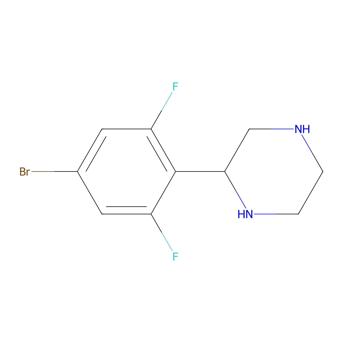 (2S)-2-(4-Bromo-2,6-difluorophenyl)piperazine molecular structure, CAS 1213605-48-1