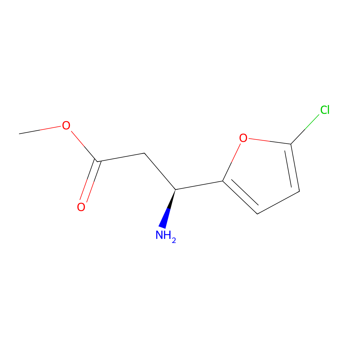 methyl (3S)-3-amino-3-(5-chlorofuran-2-yl)propanoate molecular structure, CAS 1213606-49-5