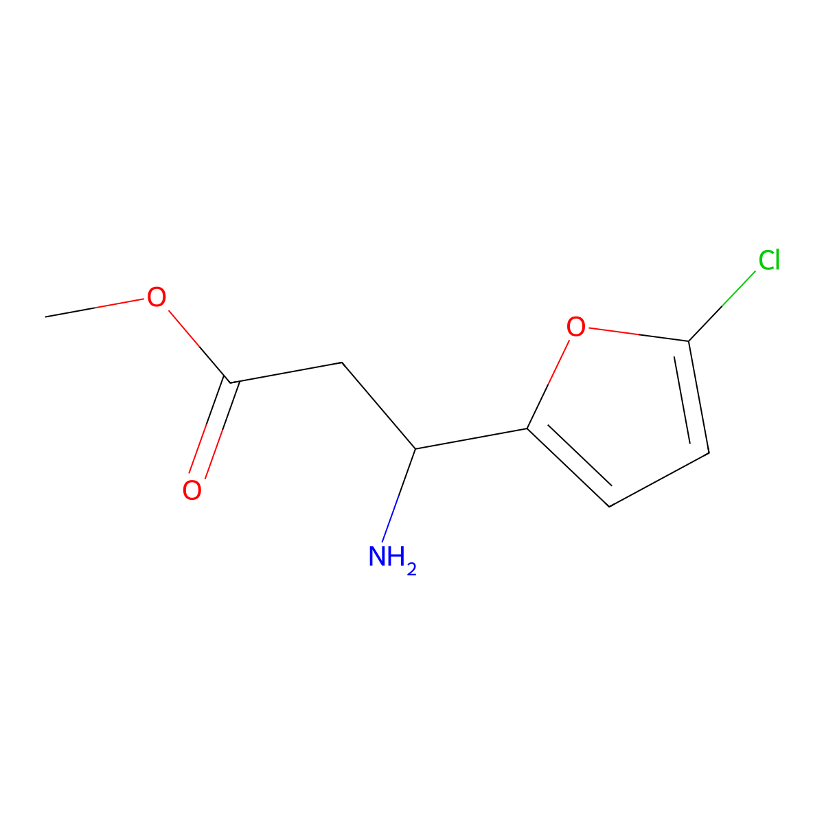 methyl (3R)-3-amino-3-(5-chlorofuran-2-yl)propanoate molecular structure, CAS 1213616-56-8