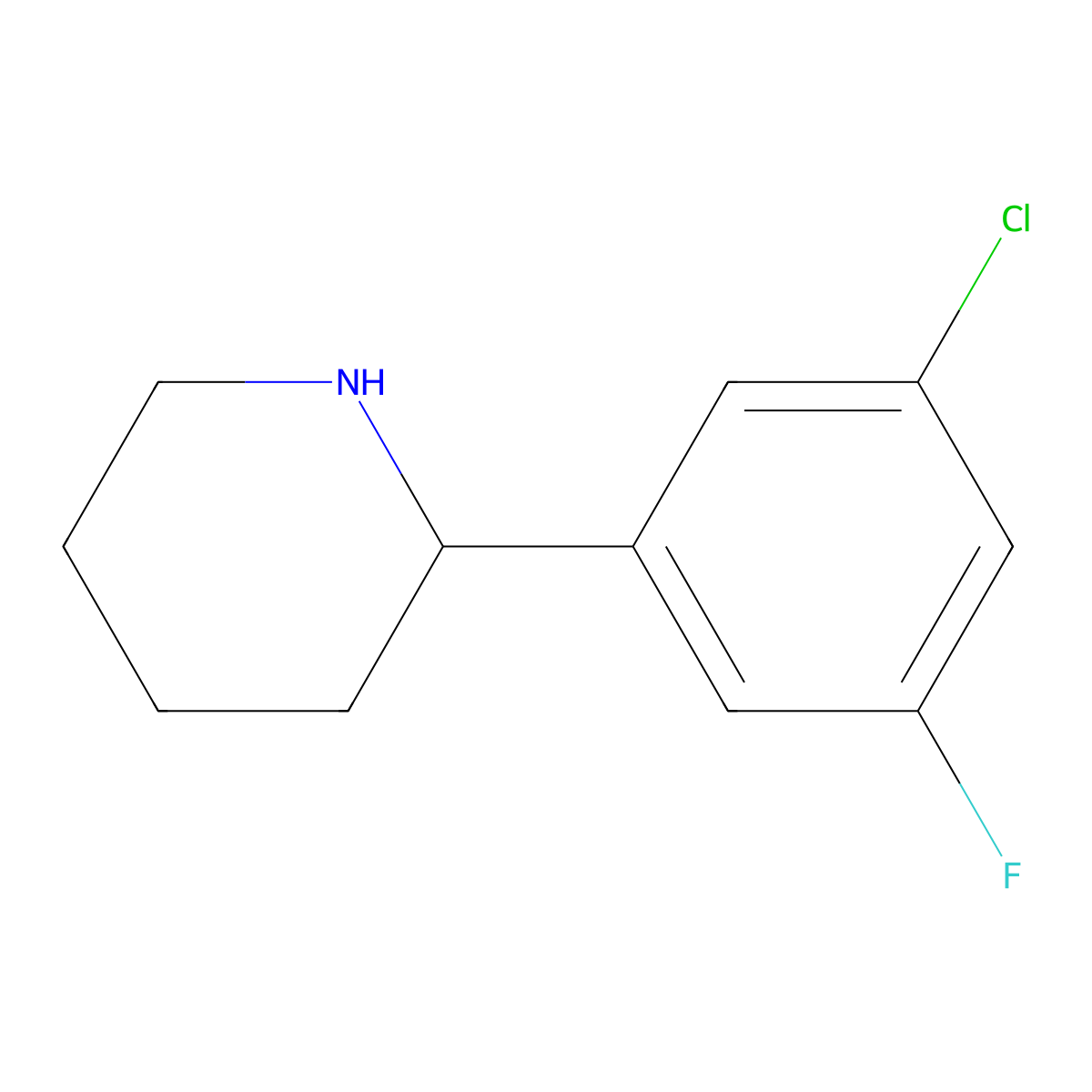 (2R)-2-(5-Chloro-3-fluorophenyl)piperidine molecular structure, CAS 1213654-51-3