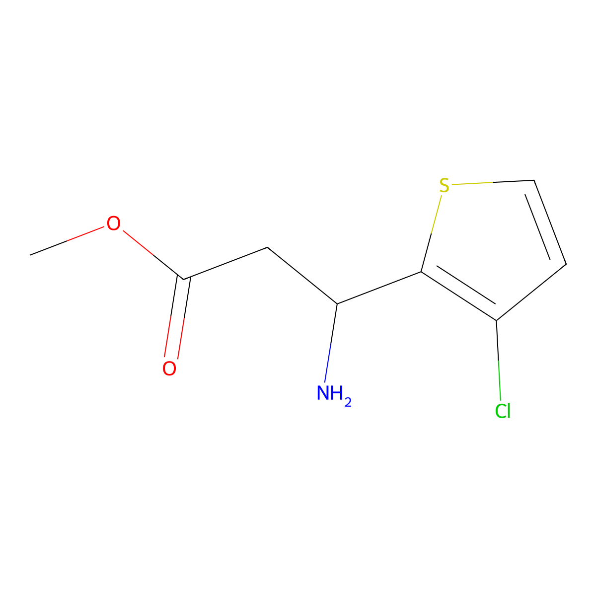 methyl (3S)-3-amino-3-(3-chlorothiophen-2-yl)propanoate molecular structure, CAS 1213691-58-7