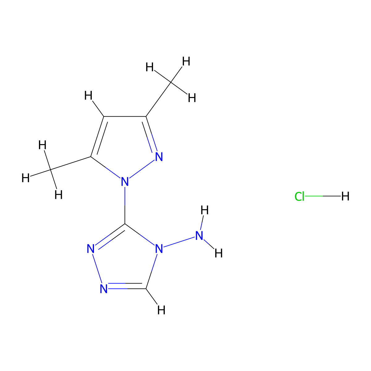 3-(3,5-dimethyl-1H-pyrazol-1-yl)-4H-1,2,4-triazol-4-amine hydrochloride molecular structure, CAS 121378-82-3