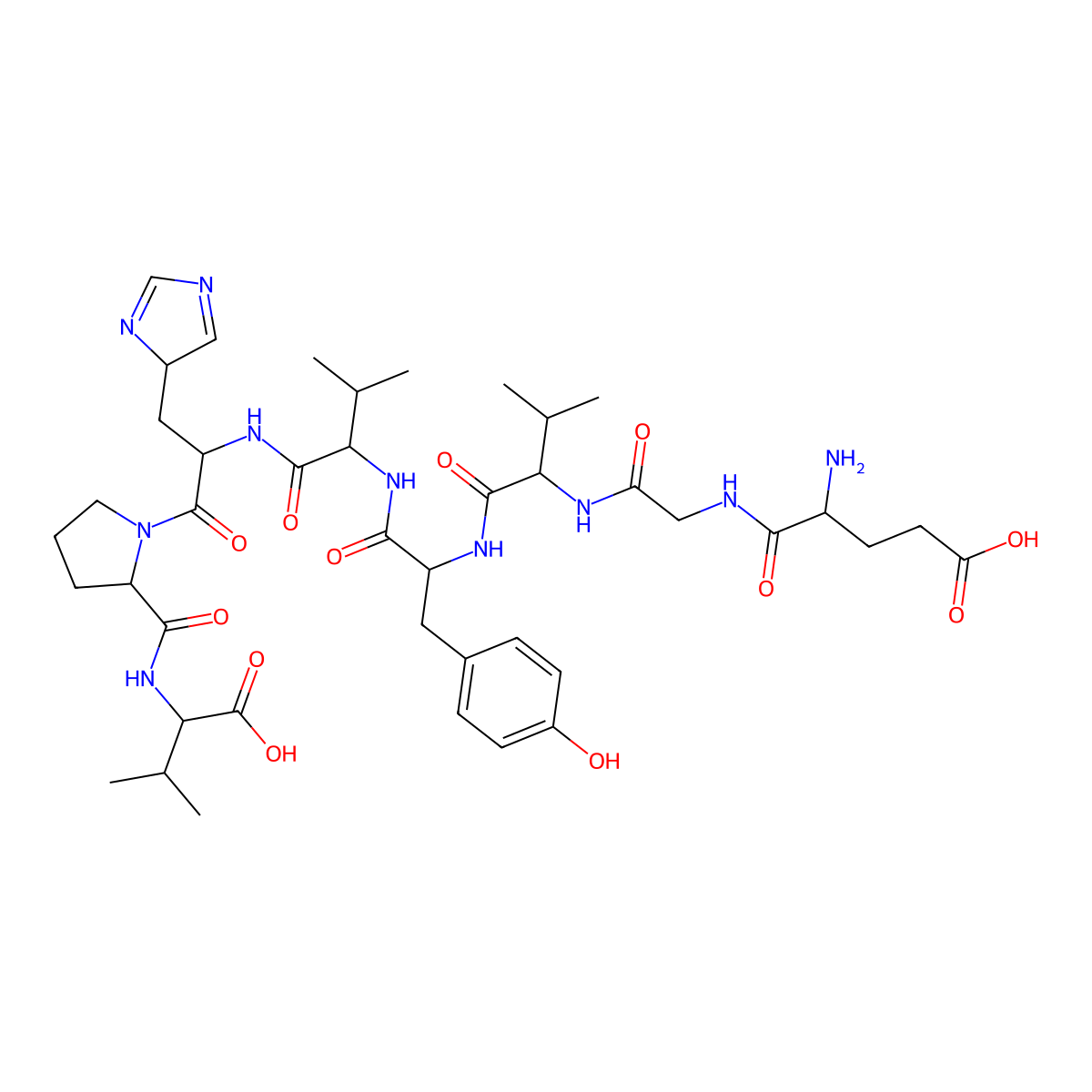 Glutamyl-glycyl-valyl-tyrosyl-valyl-histidyl-prolyl-valine molecular structure, CAS 121379-63-3