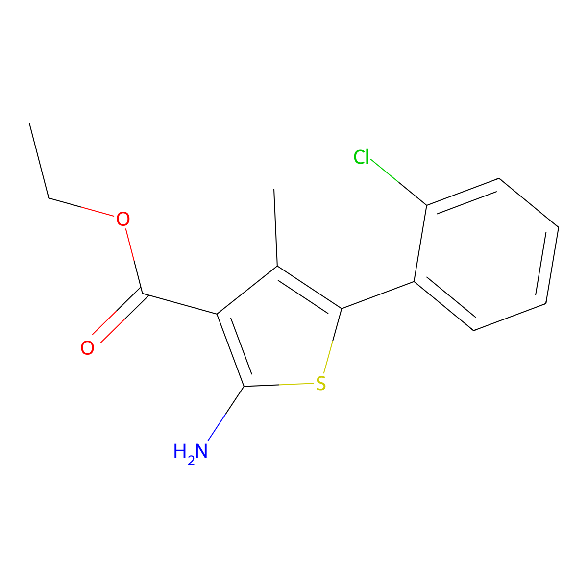 Ethyl 2-amino-5-(2-chlorophenyl)-4-methylthiophene-3-carboxylate molecular structure, CAS 1213791-75-3
