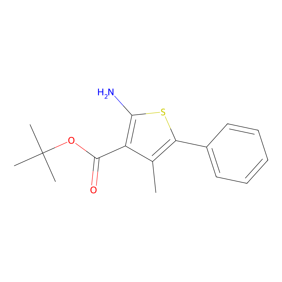 Tert-Butyl 2-amino-4-methyl-5-phenylthiophene-3-carboxylate molecular structure, CAS 1213791-77-5