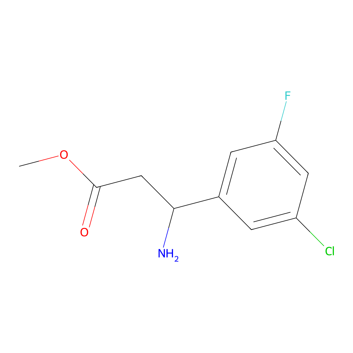 methyl (3S)-3-amino-3-(3-chloro-5-fluorophenyl)propanoate molecular structure, CAS 1213832-27-9