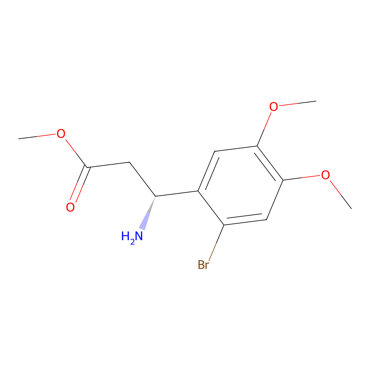 Methyl (3R)-3-amino-3-(2-bromo-4,5-dimethoxyphenyl)propanoate molecular structure, CAS 1213853-61-2