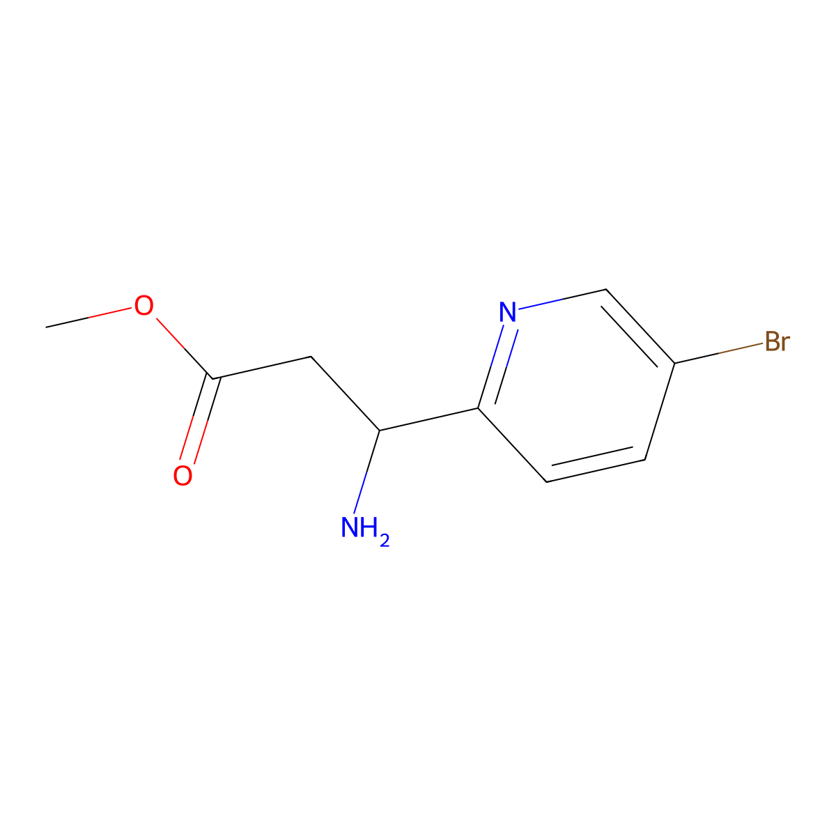 methyl (3R)-3-amino-3-(5-bromopyridin-2-yl)propanoate molecular structure, CAS 1213863-43-4