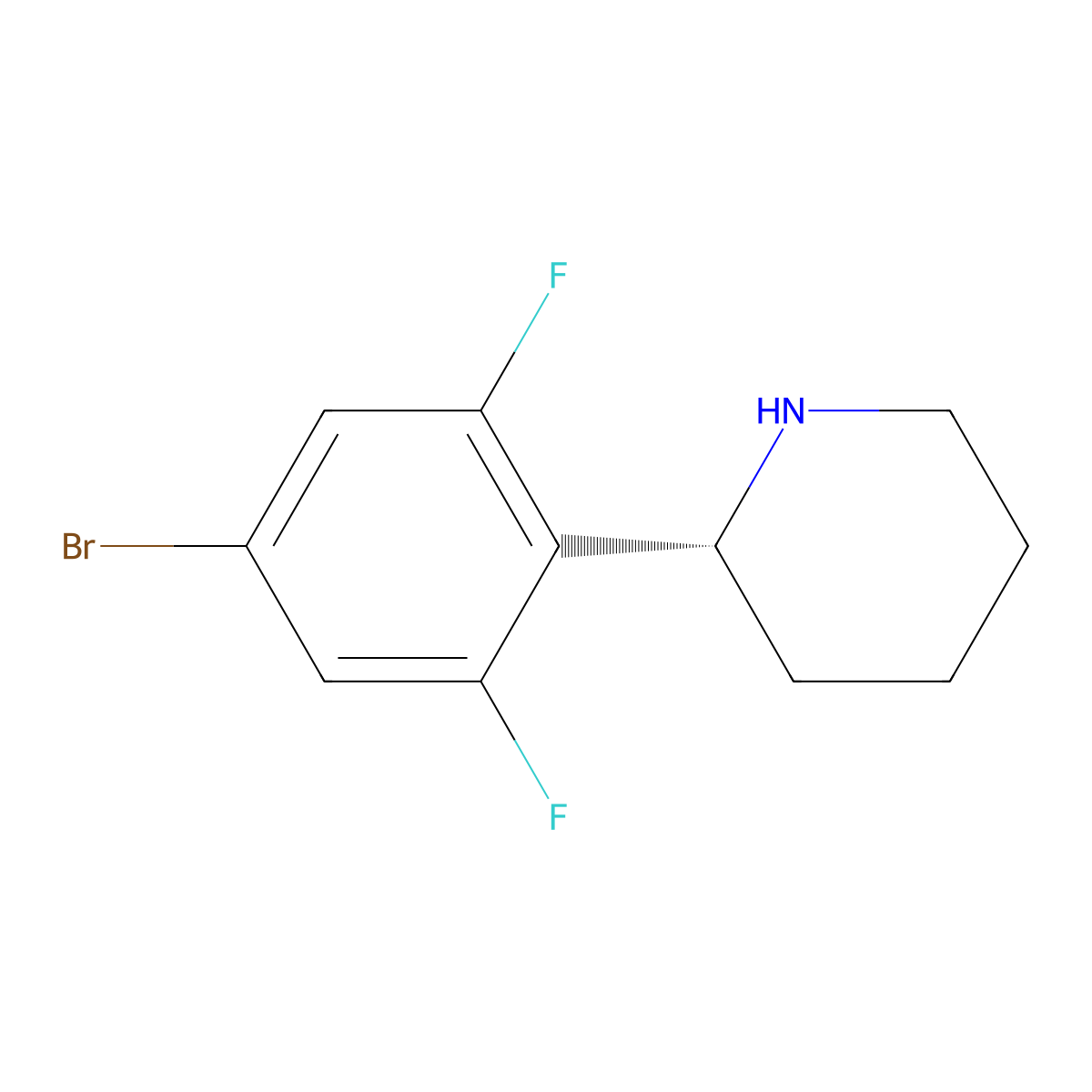 (R)-2-(4-Bromo-2,6-difluorophenyl)piperidine molecular structure, CAS 1213870-87-1