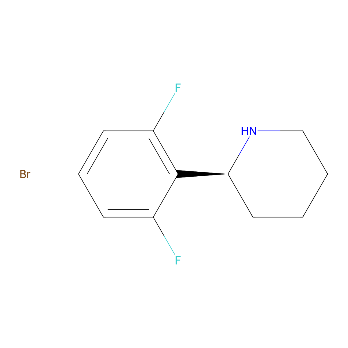 (S)-2-(4-Bromo-2,6-difluorophenyl)piperidine molecular structure, CAS 1213871-94-3