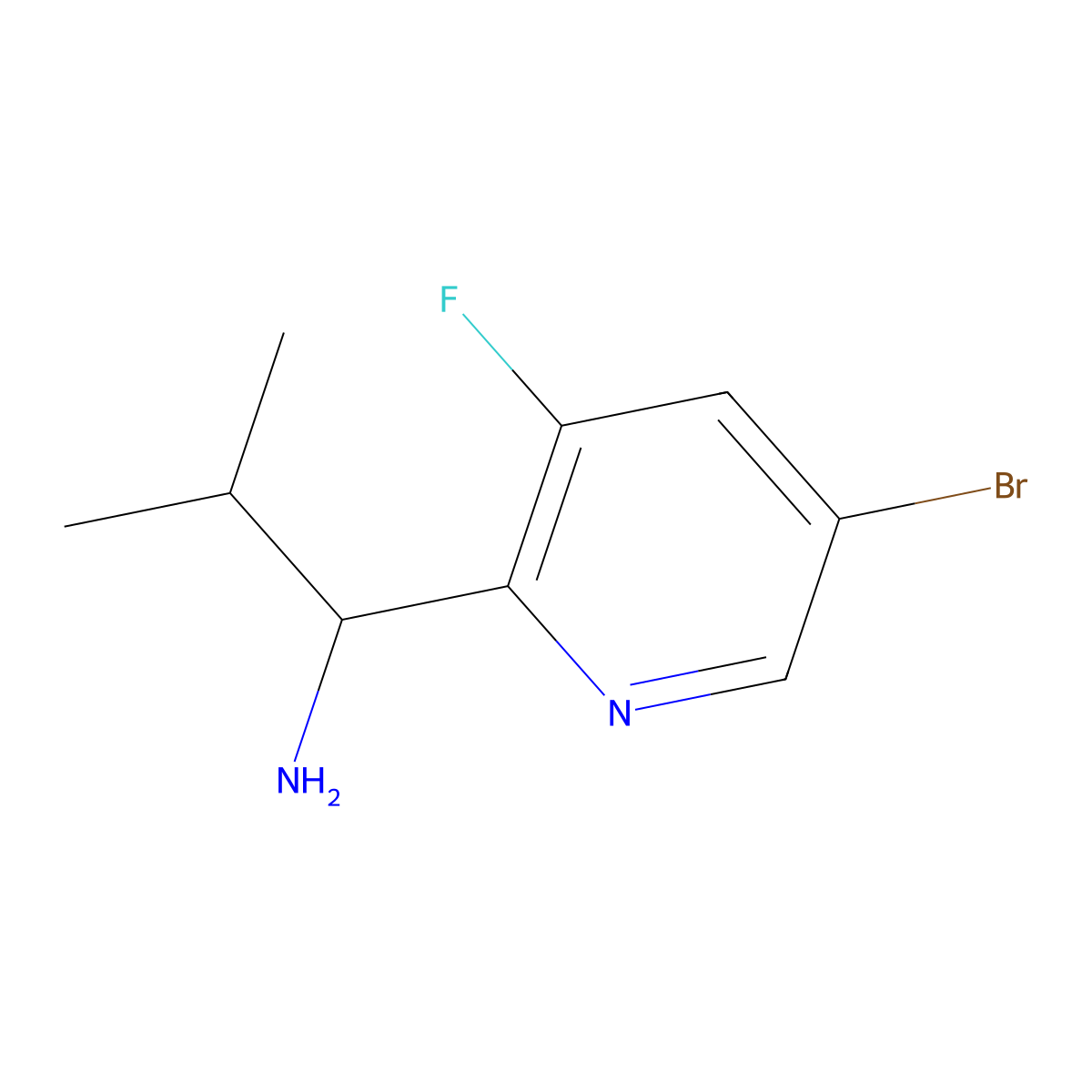 (1R)-1-(5-Bromo-3-fluoro(2-pyridyl))-2-methylpropylamine molecular structure, CAS 1213876-76-6