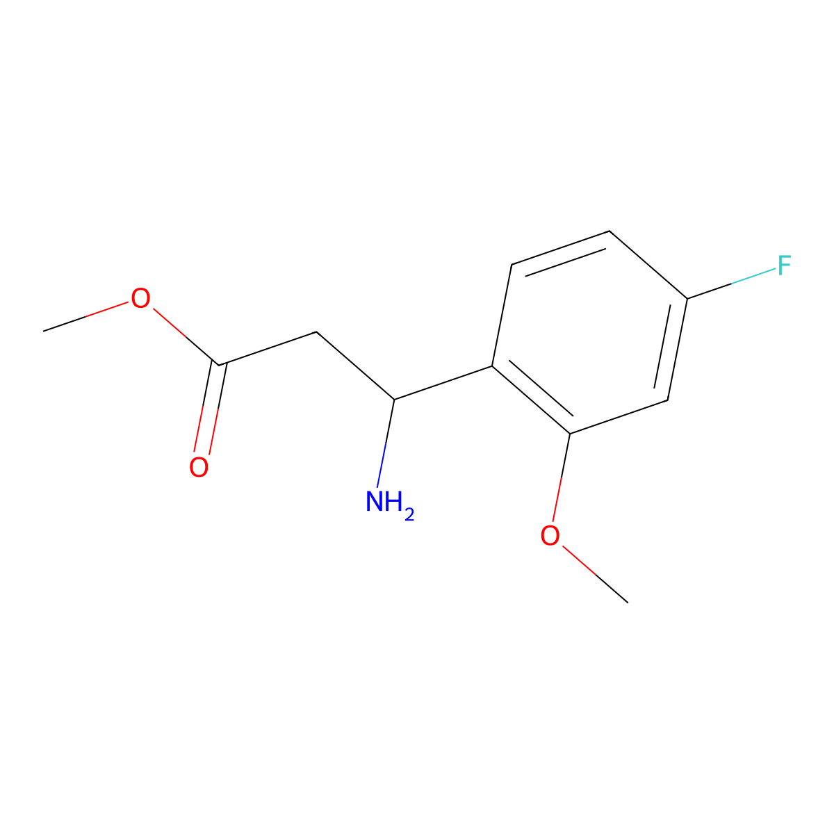 Methyl (R)-3-amino-3-(4-fluoro-2-methoxyphenyl)propanoate molecular structure, CAS 1213909-44-4
